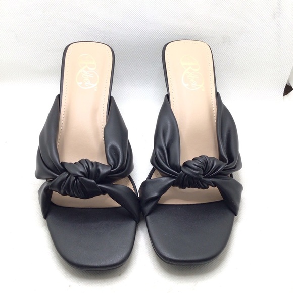 Modern Rebel Womens Mr. Fancy Black Knot Front Kitten Heeled Sandals - Picture 5 of 7